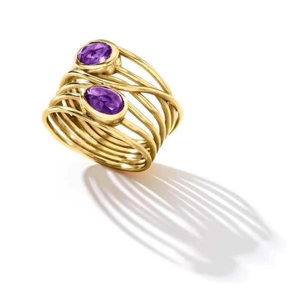 18k Precious Gemstone Amethyst Ruby Wire Wrap Ring - Picture 7 of 7